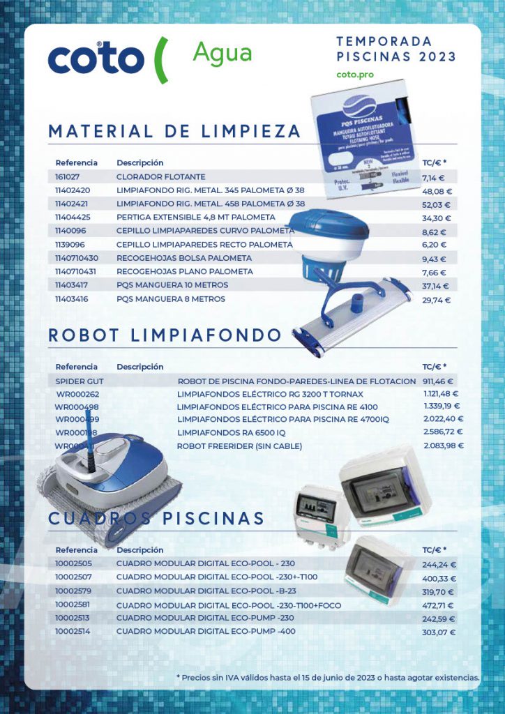 Robot limpiafondos, cuadrosde piscina y material de limpieza - Catalogo Piscinas 2023